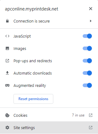 Chrome Site Security Menu